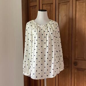 Talbots Cream & Navy Chiffon Pullover Top, Size S